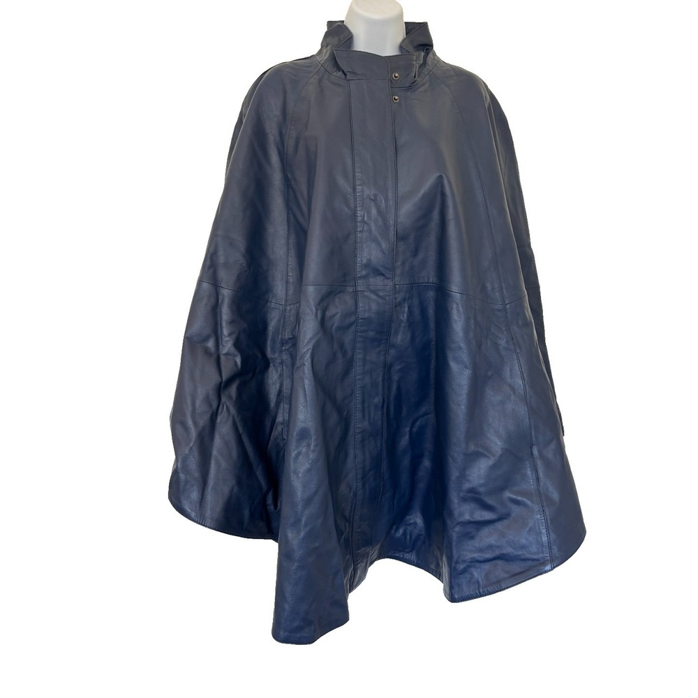 Jessica London Leather Cape Poncho 26/28 Blue Lined Boho Festival Fairycore